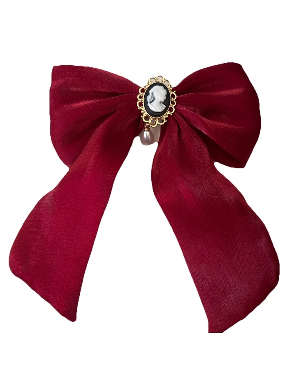 Francesca's Collections Deep Red Clip Bow Brooch with Cameo Accent